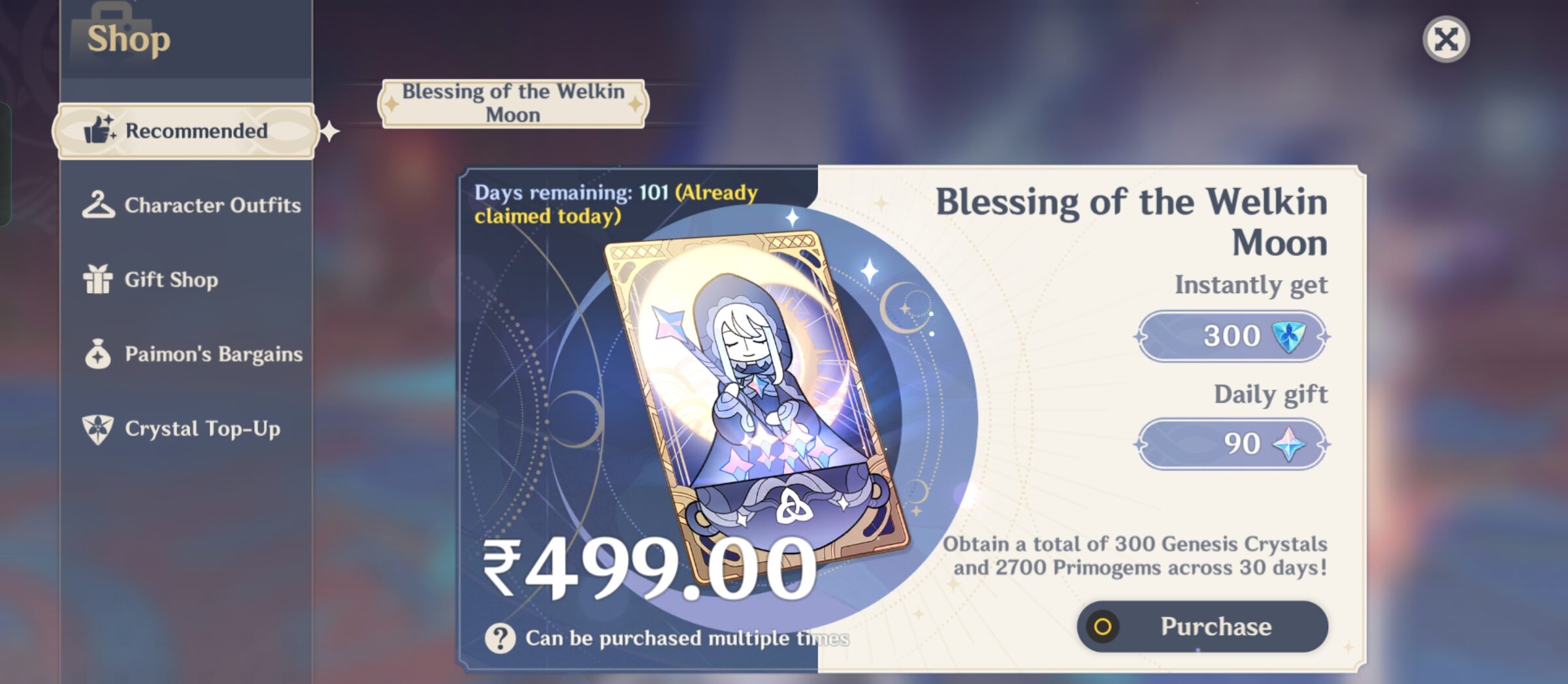 Genshin Impact - Blessing of the Welkin Moon [UID] photo review