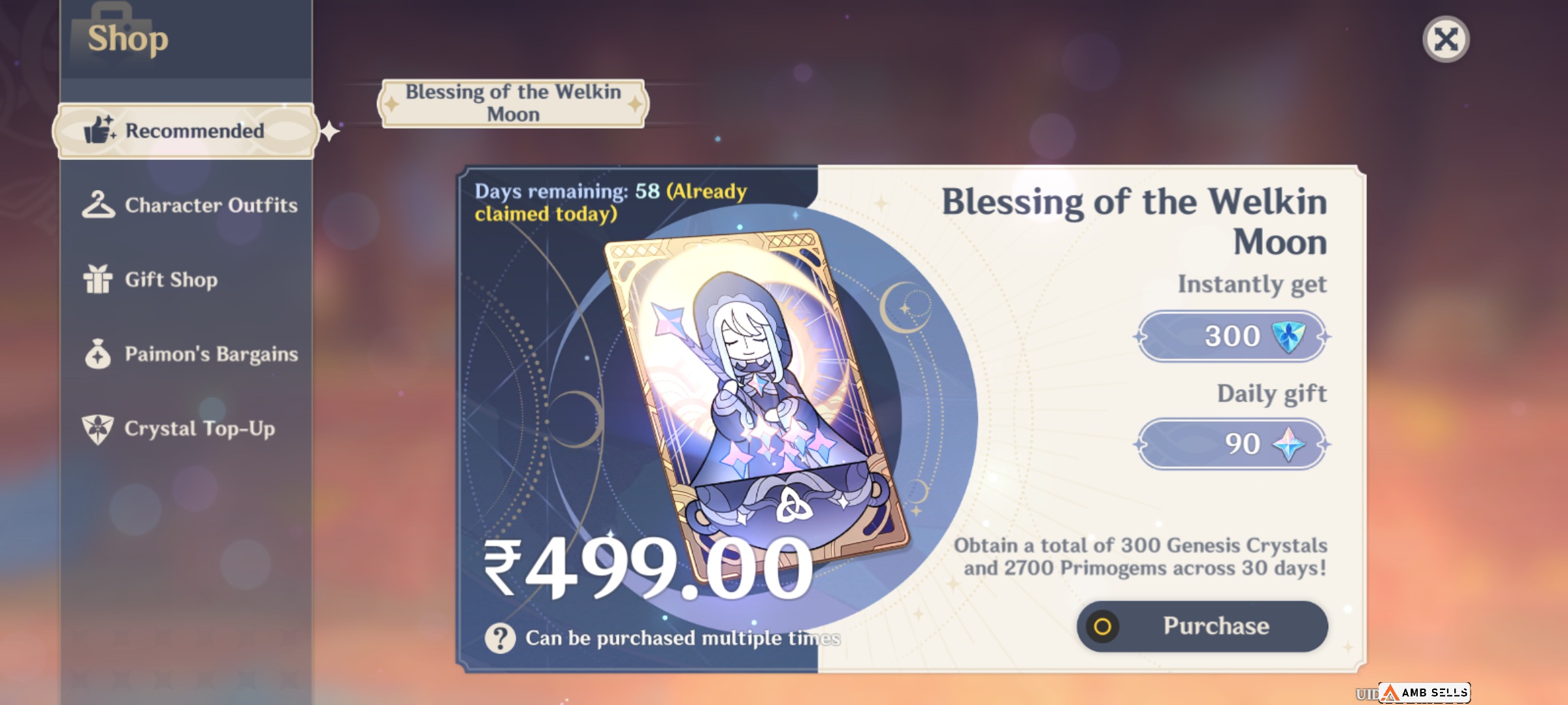 Genshin Impact - Blessing of the Welkin Moon [UID] photo review