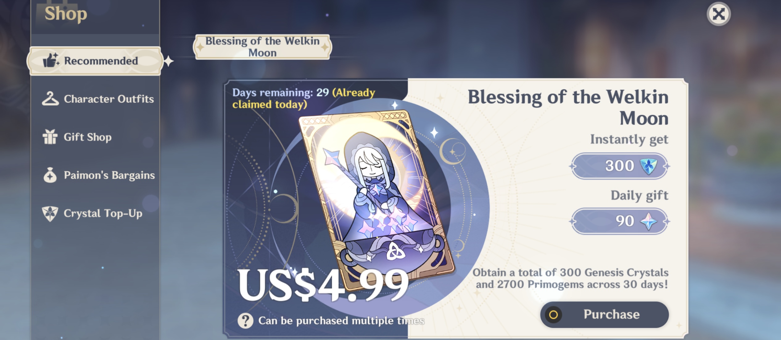 Genshin Impact - Blessing of the Welkin Moon [UID] photo review