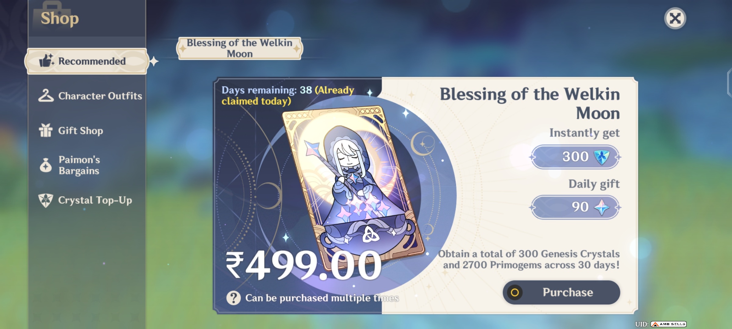 Genshin Impact - Blessing of the Welkin Moon [UID] photo review