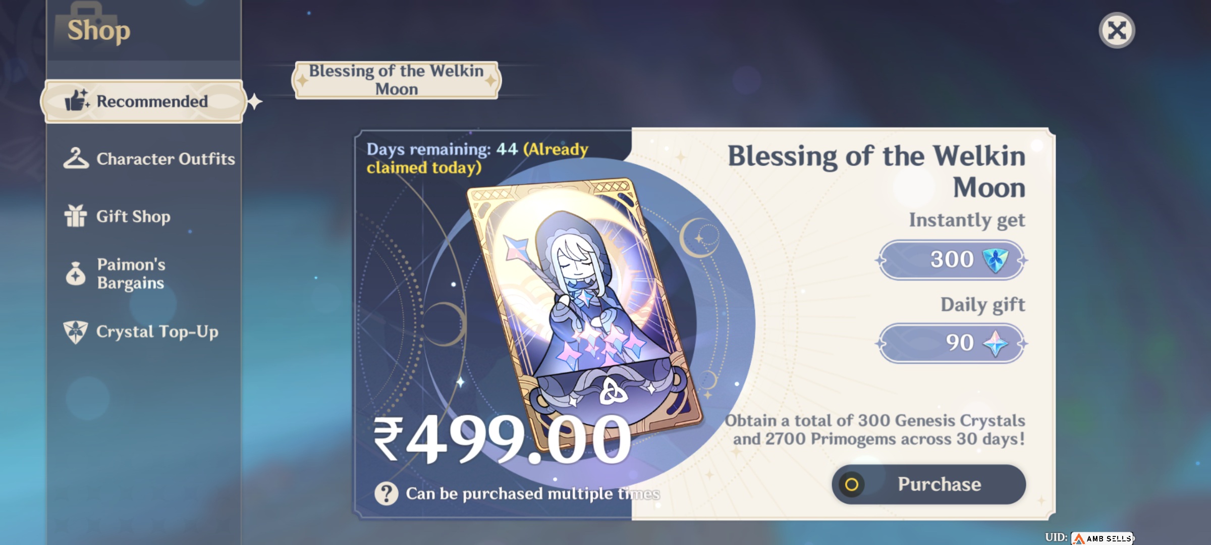 Genshin Impact - Blessing of the Welkin Moon [UID] photo review