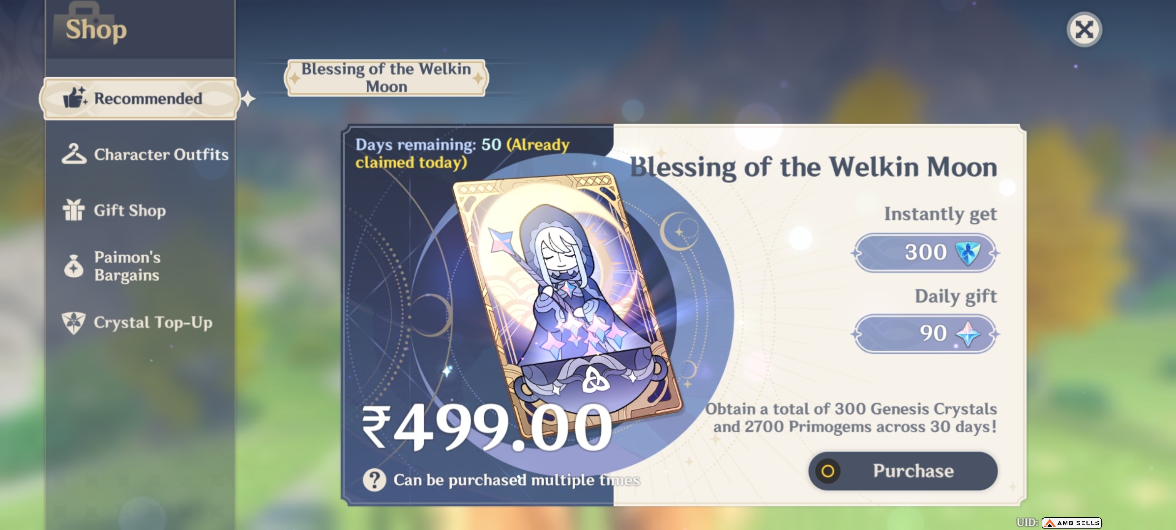 Genshin Impact - Blessing of the Welkin Moon [UID] photo review