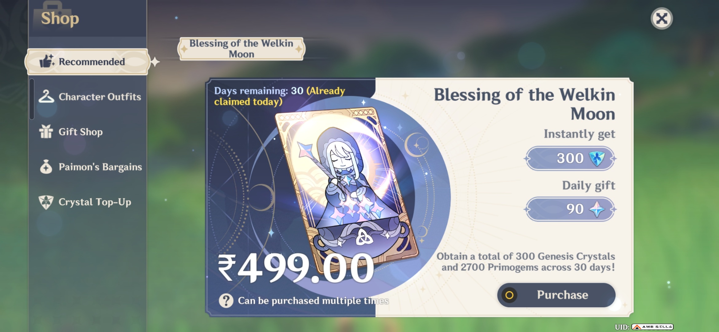 Genshin Impact - Blessing of the Welkin Moon [UID] photo review