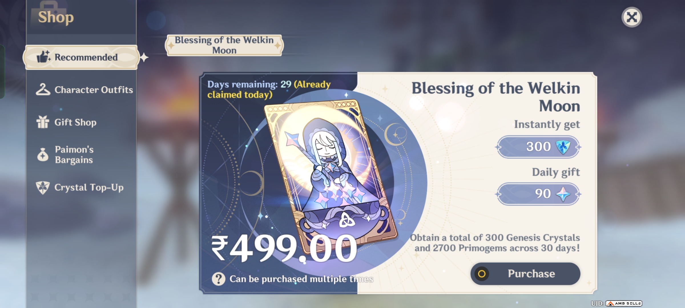 Genshin Impact - Blessing of the Welkin Moon [UID] photo review