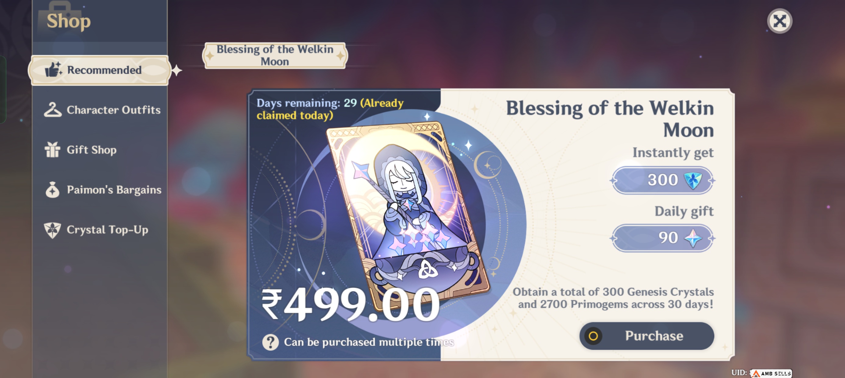 Genshin Impact - Blessing of the Welkin Moon [UID] photo review