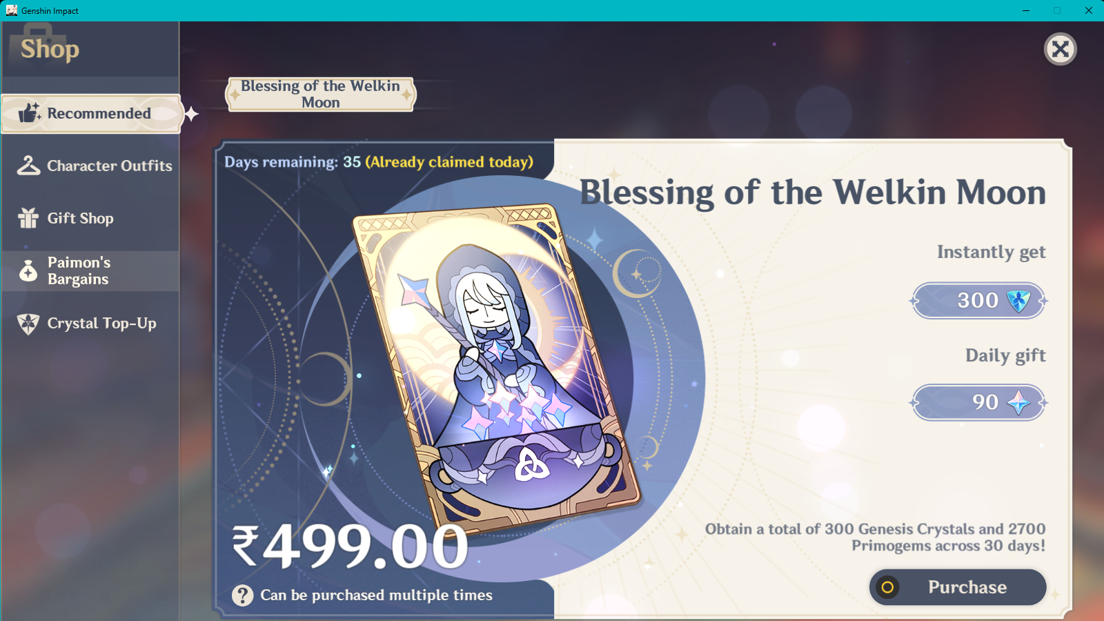 Genshin Impact - Blessing of the Welkin Moon [UID] photo review