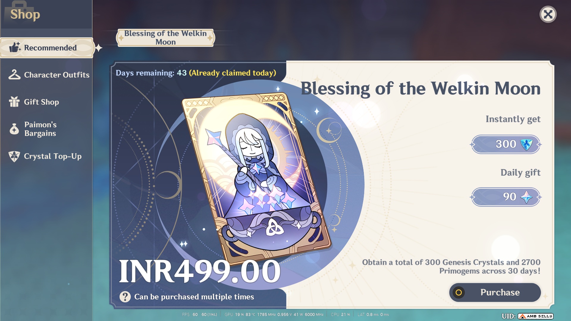 Genshin Impact - Blessing of the Welkin Moon [UID] photo review