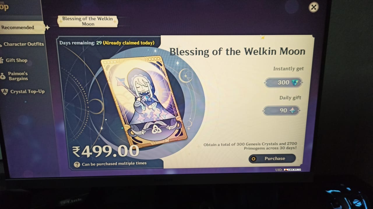 Genshin Impact - Blessing of the Welkin Moon [UID] photo review