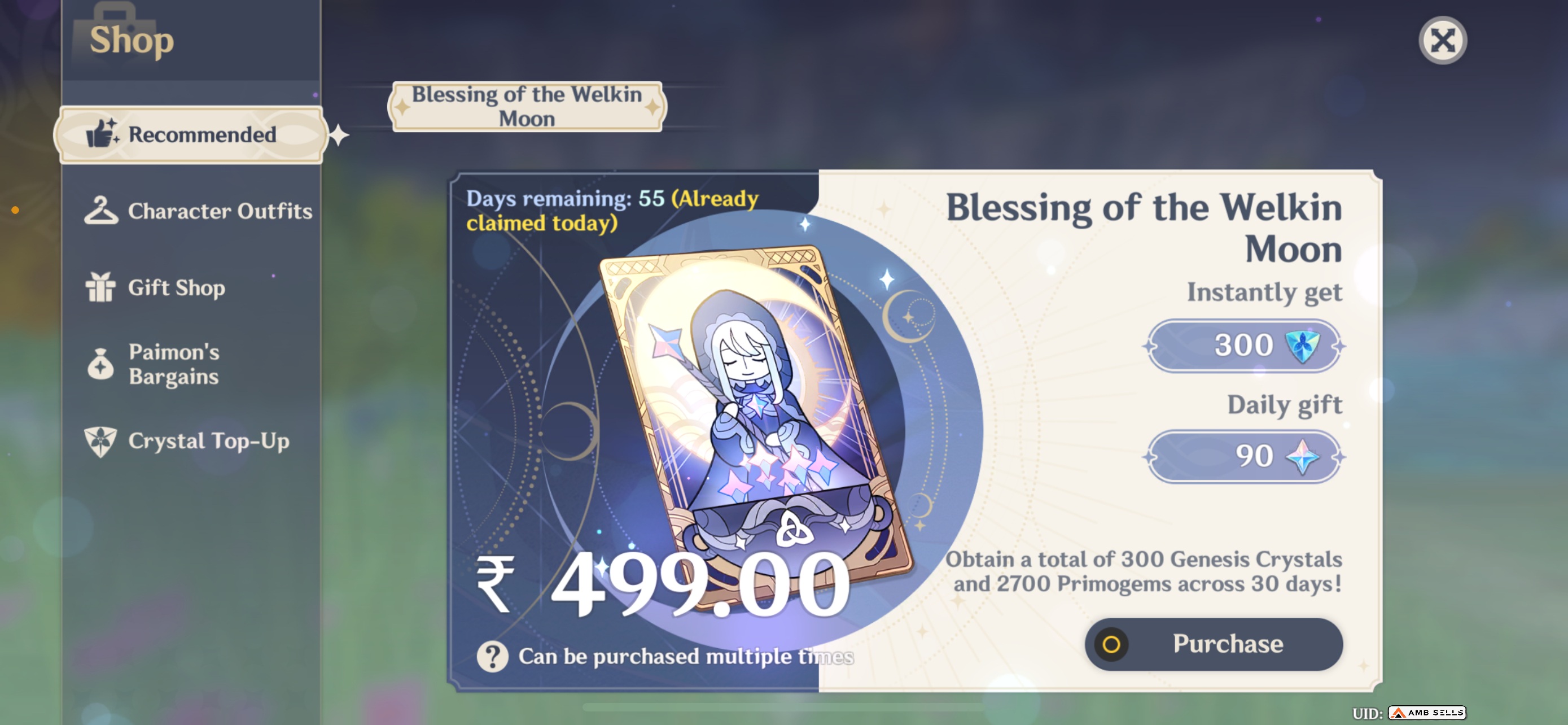 Genshin Impact - Blessing of the Welkin Moon [UID] photo review