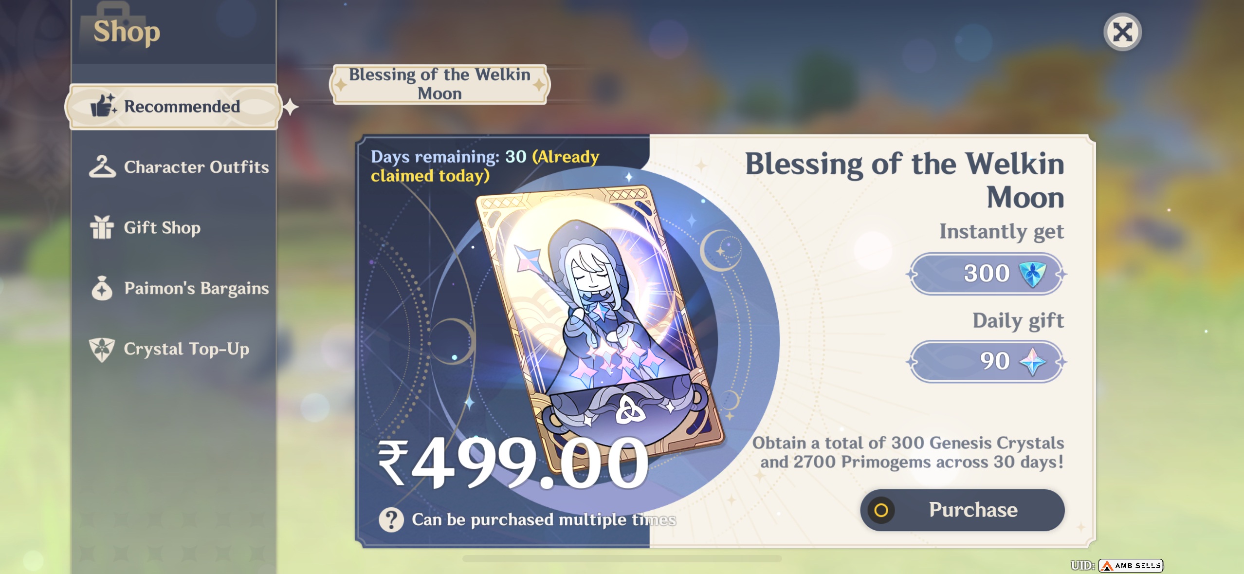 Genshin Impact - Blessing of the Welkin Moon [UID] photo review