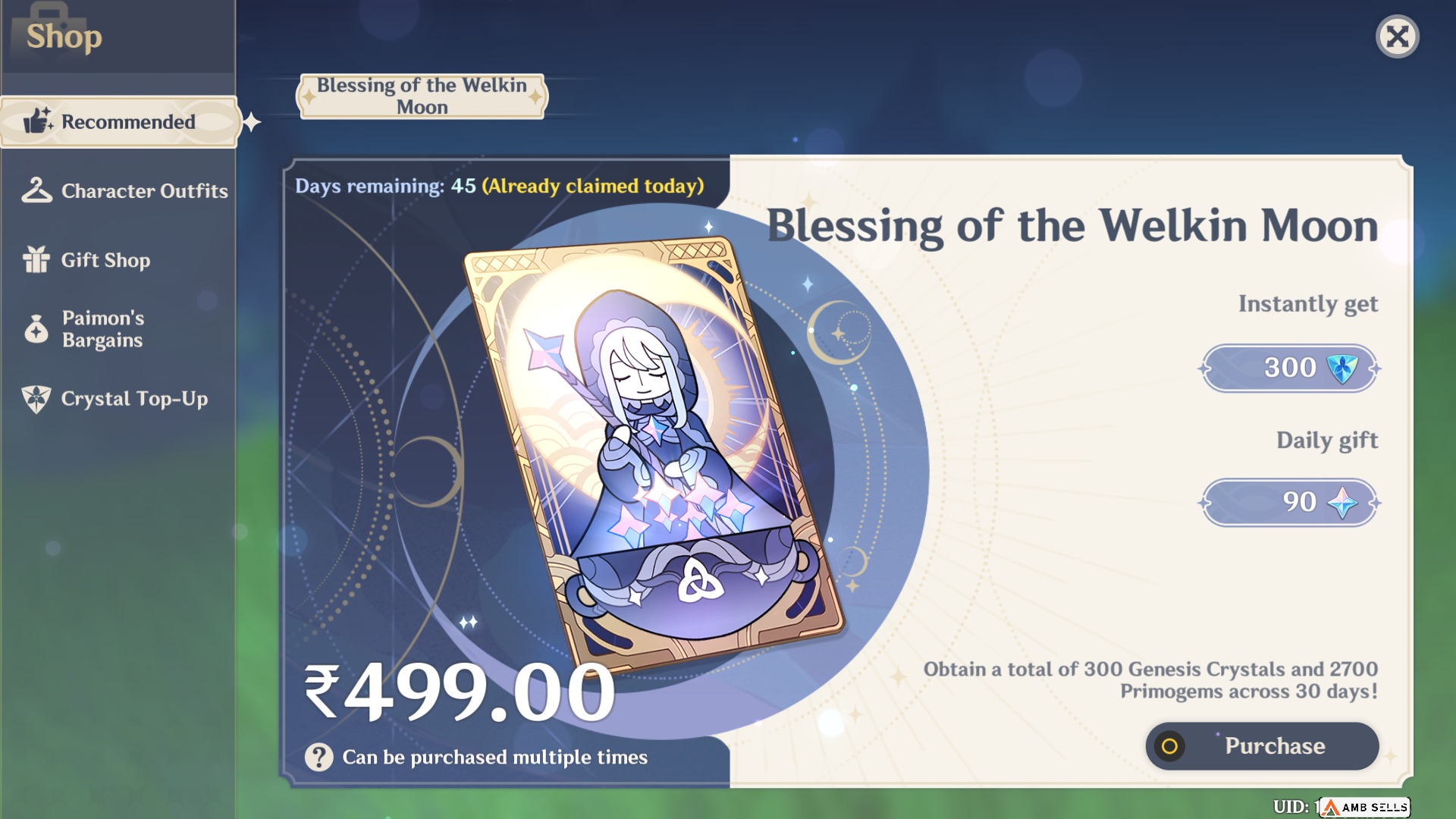 Genshin Impact - Blessing of the Welkin Moon [UID] photo review