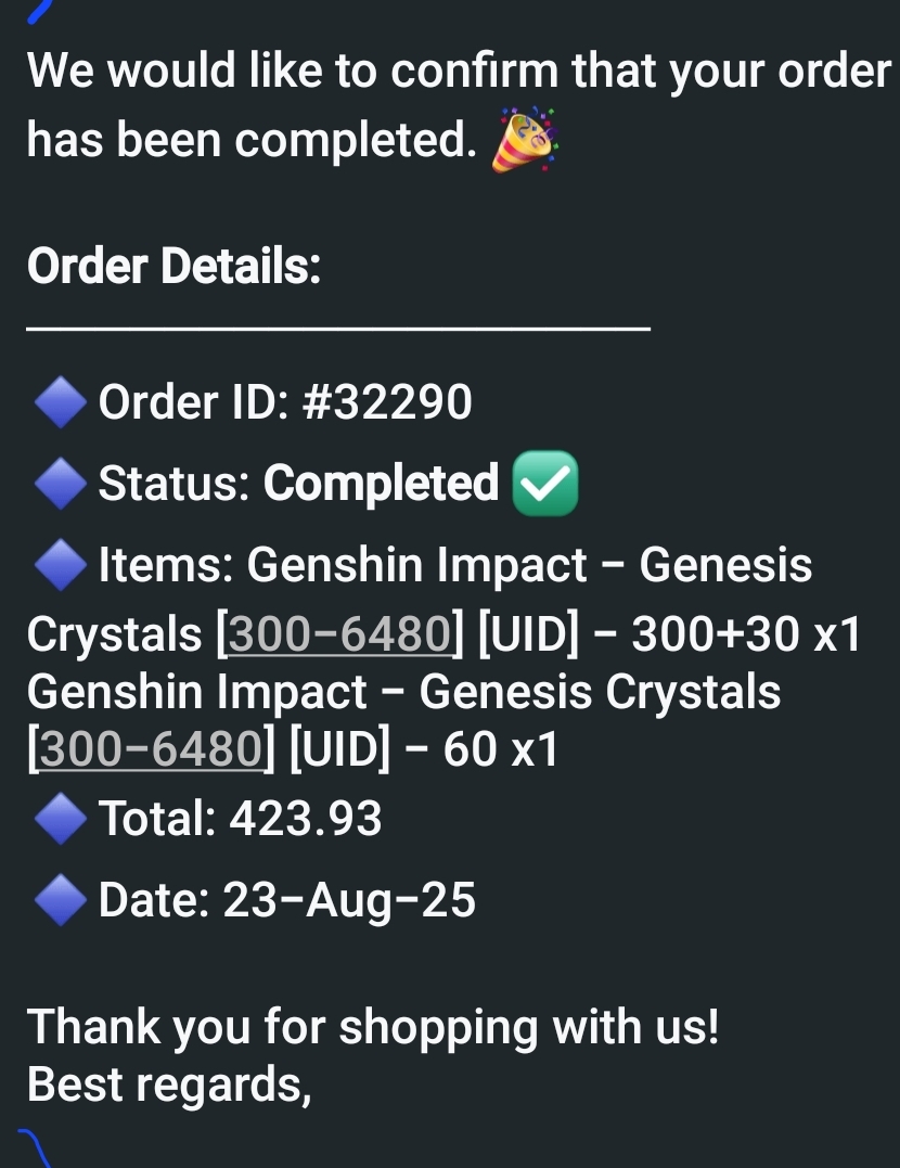 Genshin Impact - Genesis Crystals [300-6480] [UID] photo review