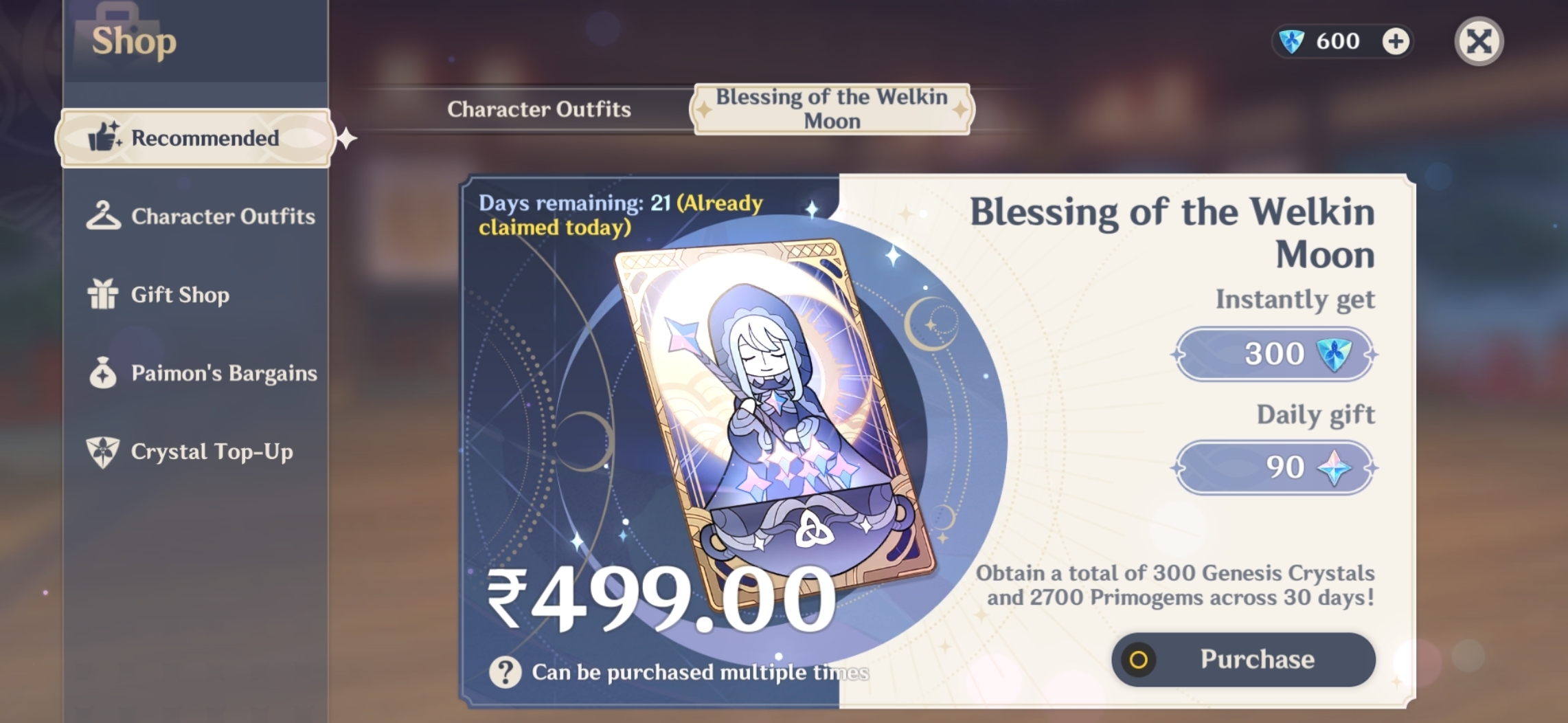 Genshin Impact - Blessing of the Welkin Moon [UID] photo review