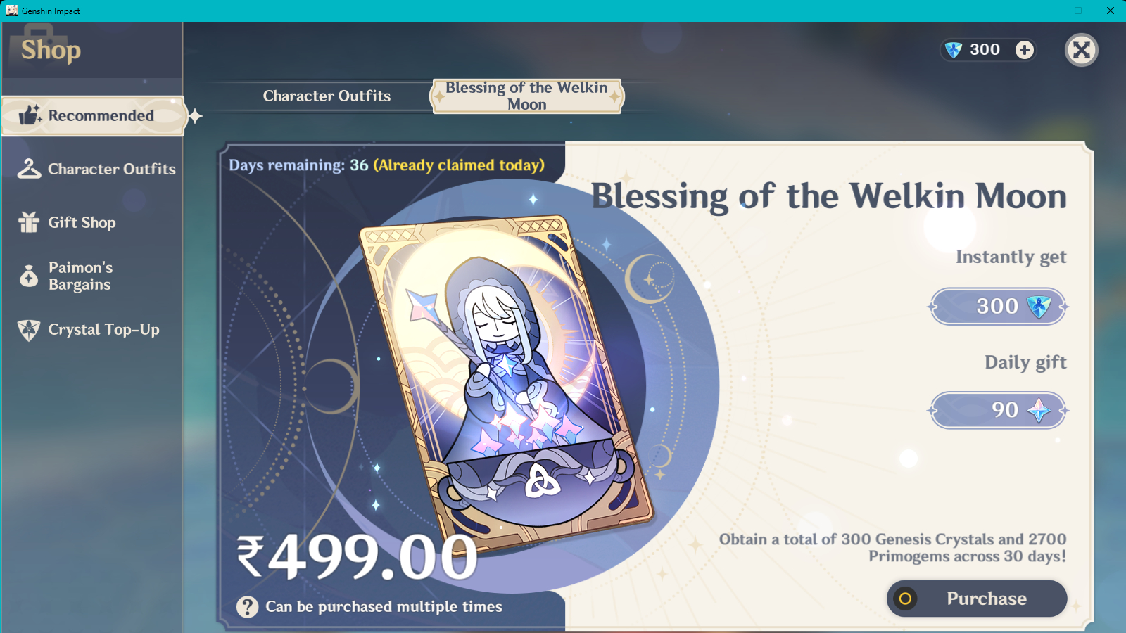 Genshin Impact - Blessing of the Welkin Moon [UID] photo review