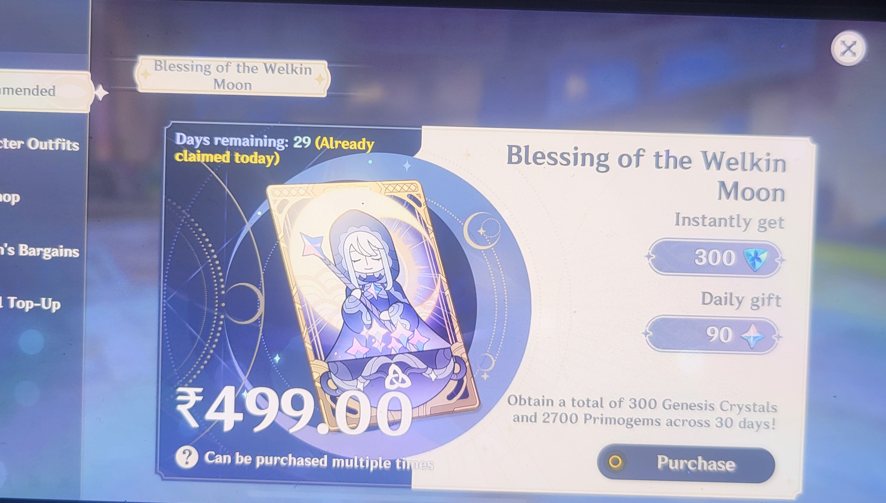 Genshin Impact - Blessing of the Welkin Moon [UID] photo review
