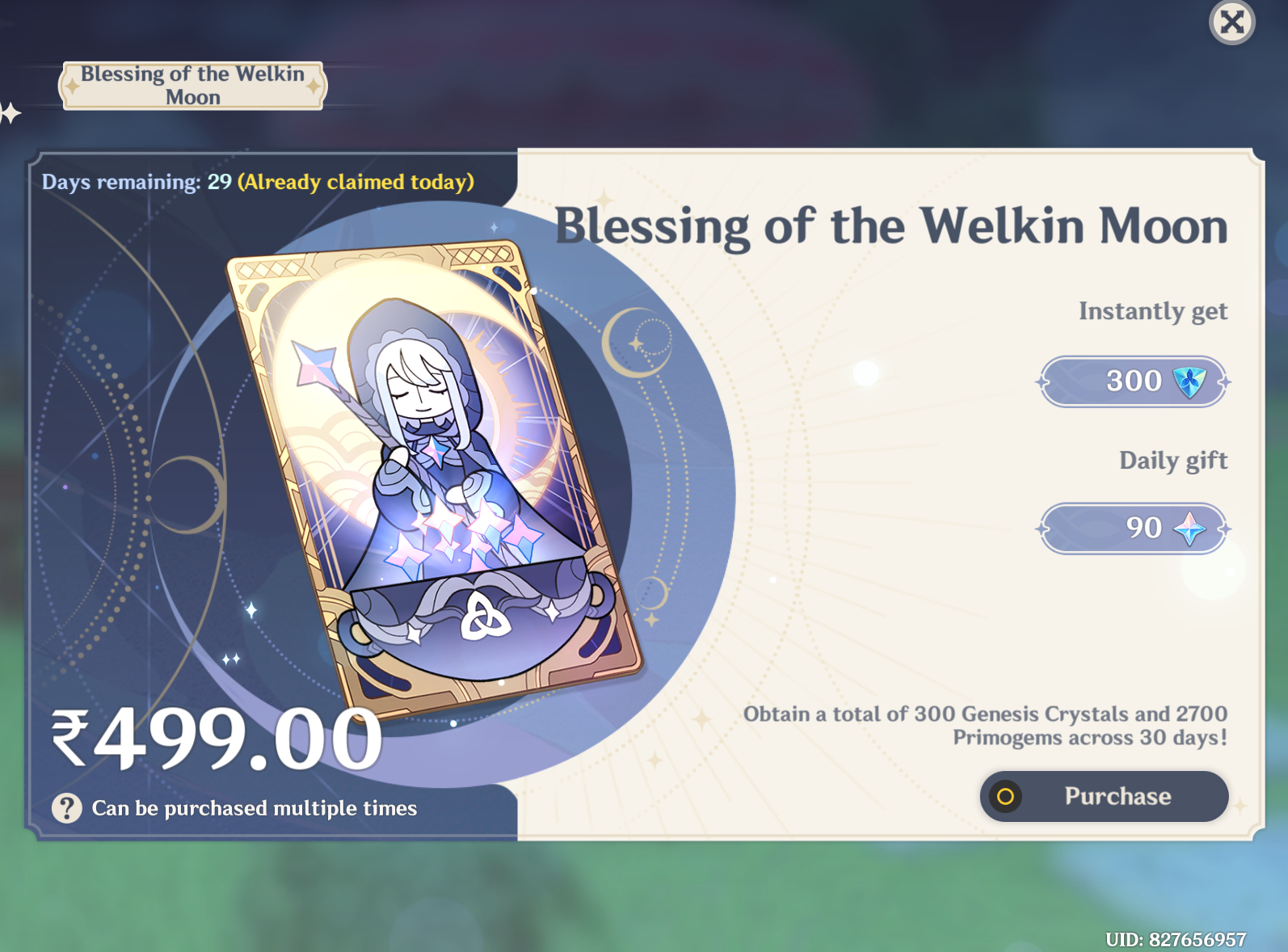 Genshin Impact - Blessing of the Welkin Moon [UID] photo review