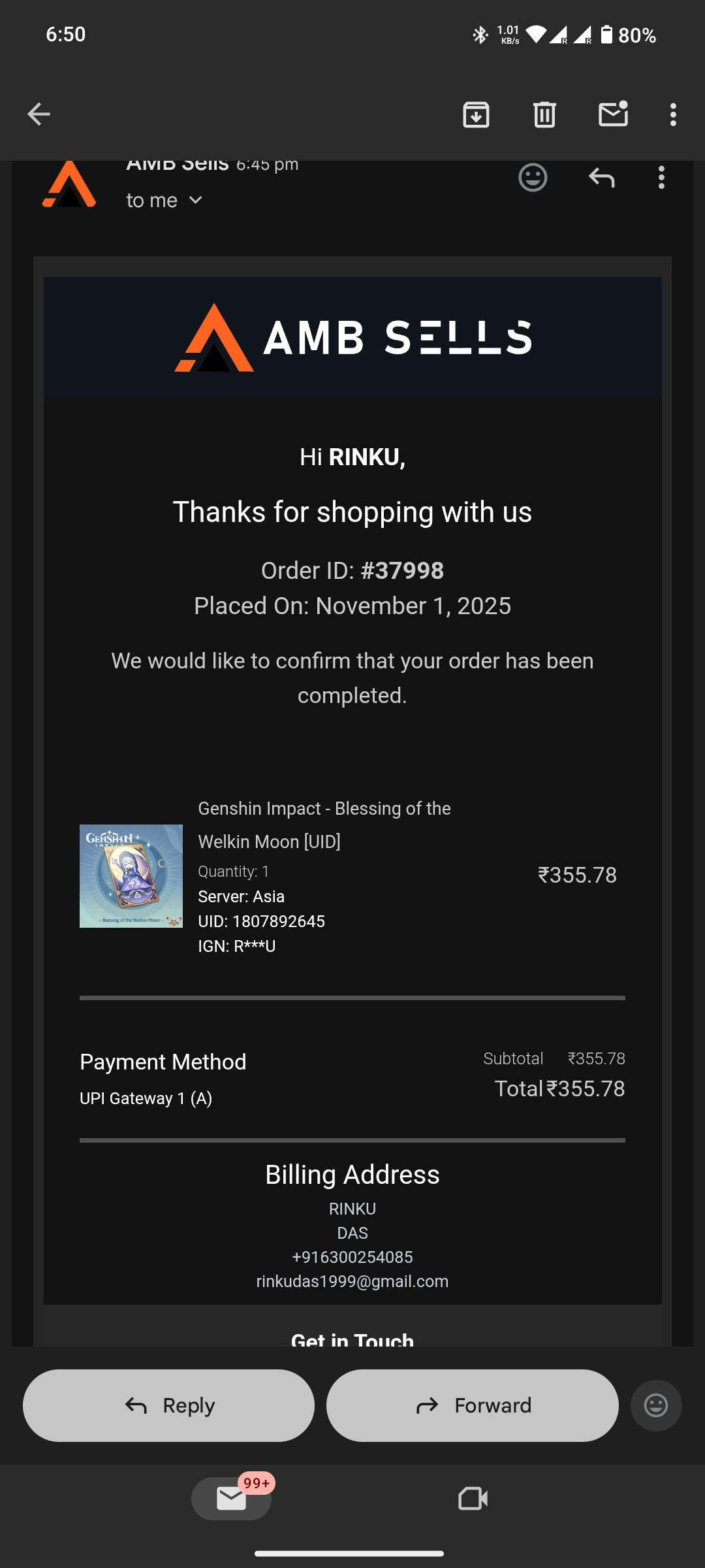 Genshin Impact - Blessing of the Welkin Moon [UID] photo review