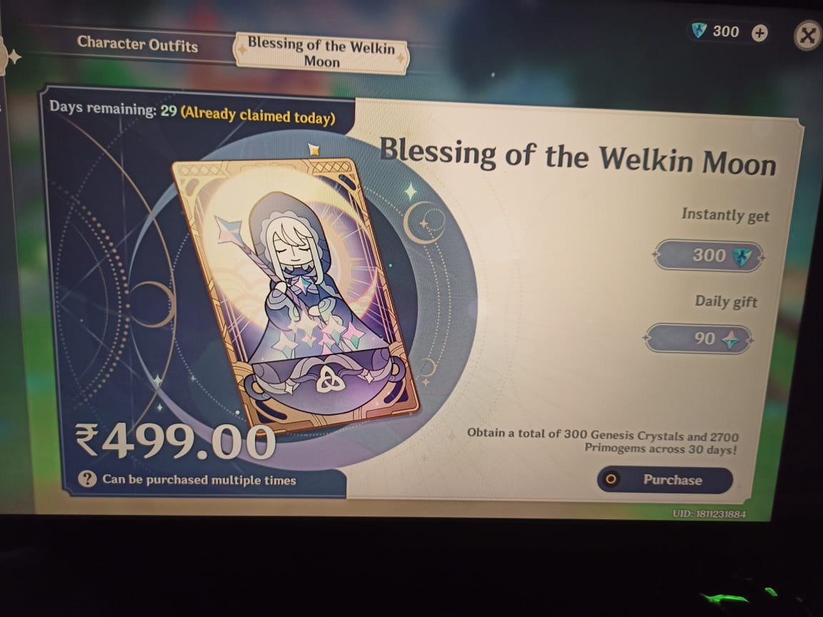 Genshin Impact - Blessing of the Welkin Moon [UID] photo review