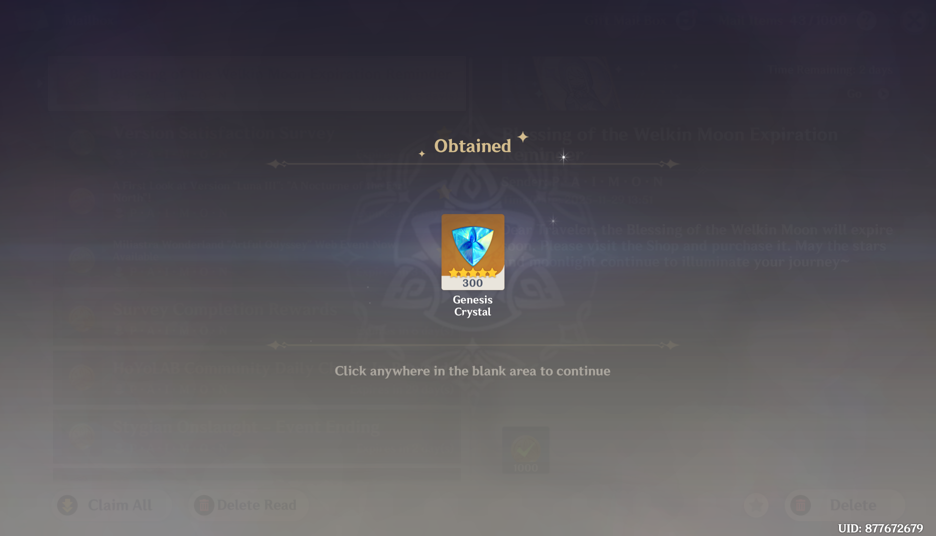 Genshin Impact - Blessing of the Welkin Moon [UID] photo review