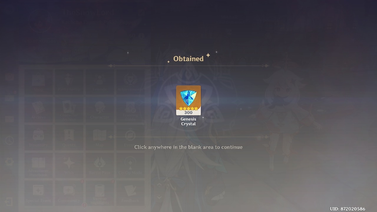 Genshin Impact - Blessing of the Welkin Moon [UID] photo review