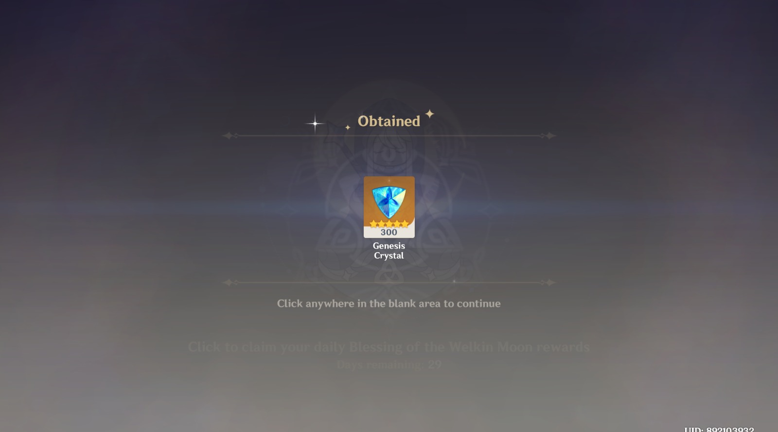 Genshin Impact - Blessing of the Welkin Moon [UID] photo review