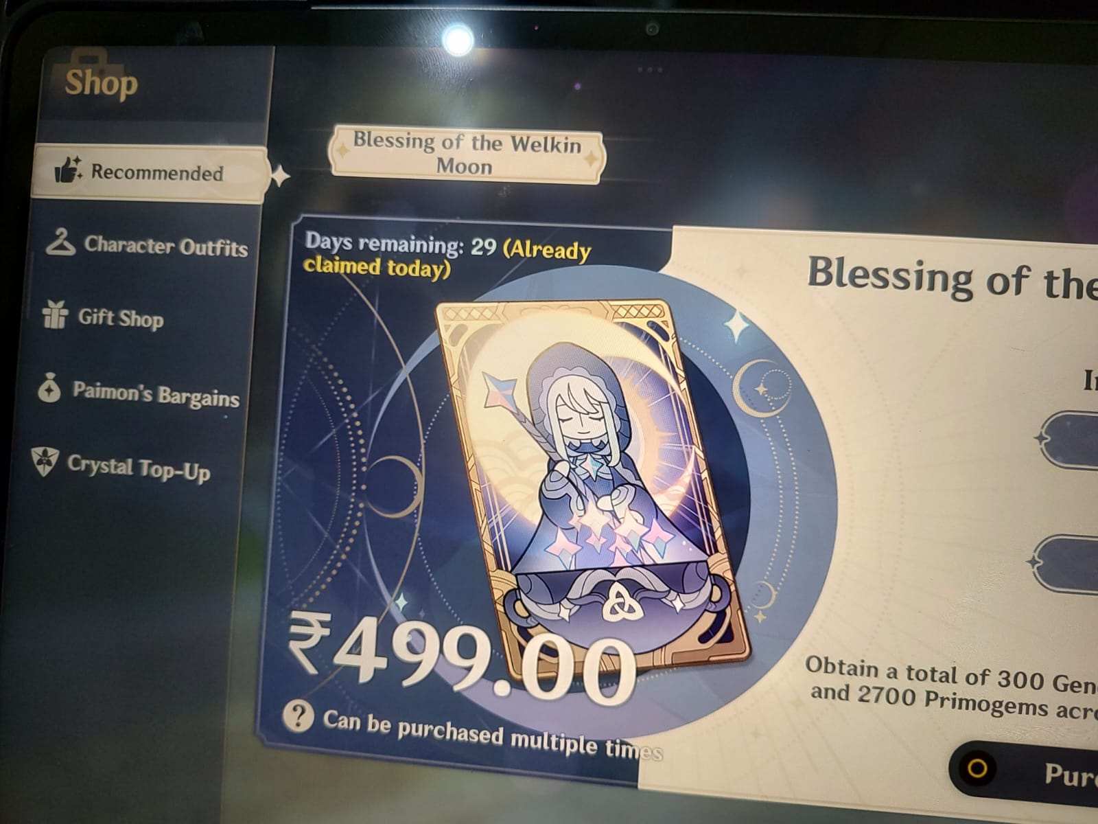 Genshin Impact - Blessing of the Welkin Moon [UID] photo review