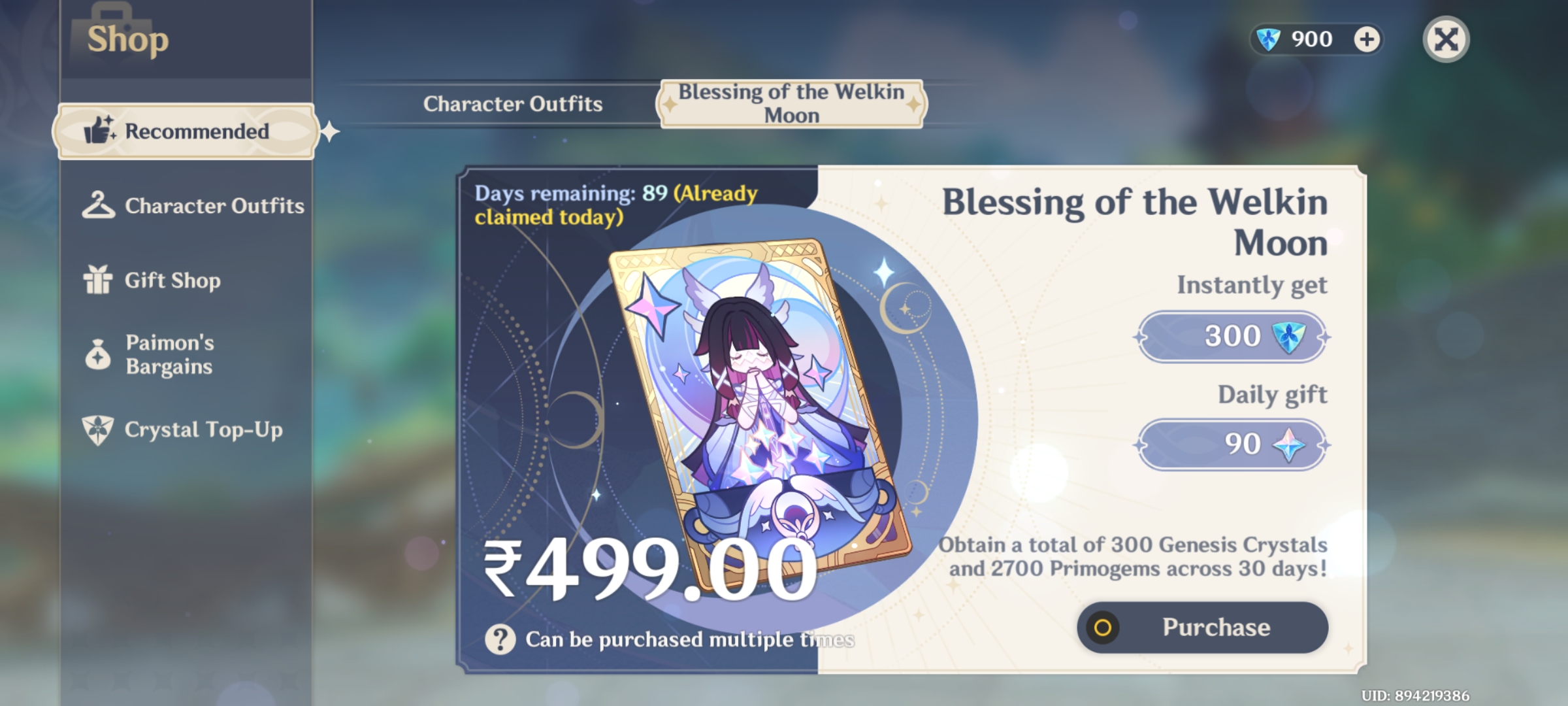 Genshin Impact - Blessing of the Welkin Moon [UID] photo review