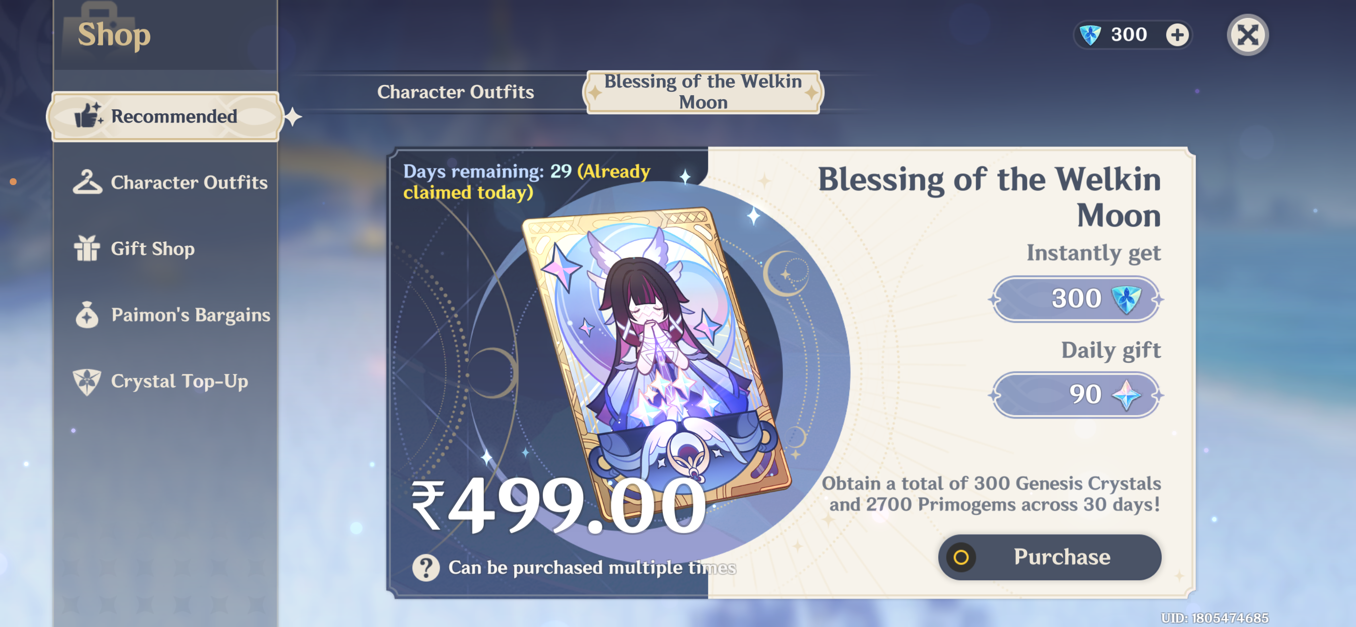 Genshin Impact - Blessing of the Welkin Moon [UID] photo review