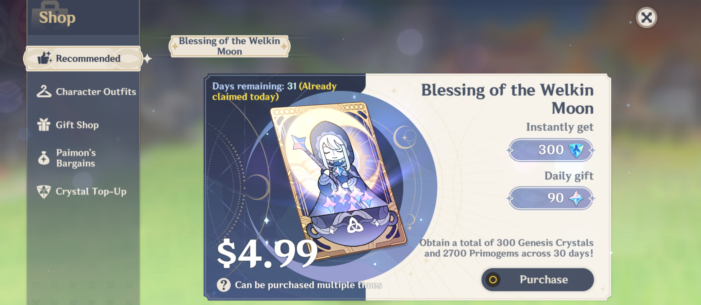 Genshin Impact - Blessing of the Welkin Moon [UID] photo review