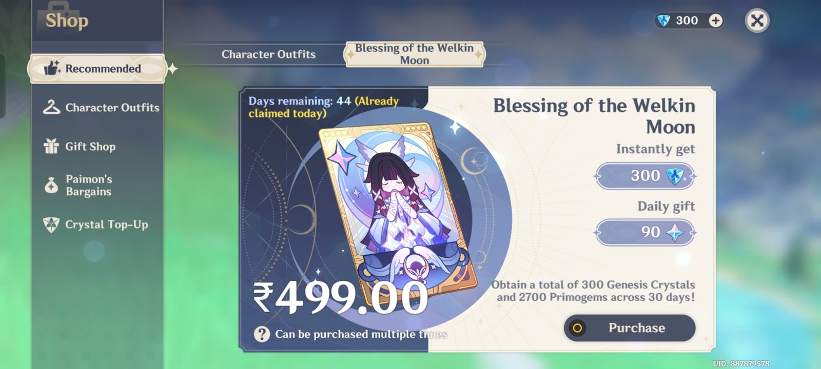 Genshin Impact - Blessing of the Welkin Moon [UID] photo review