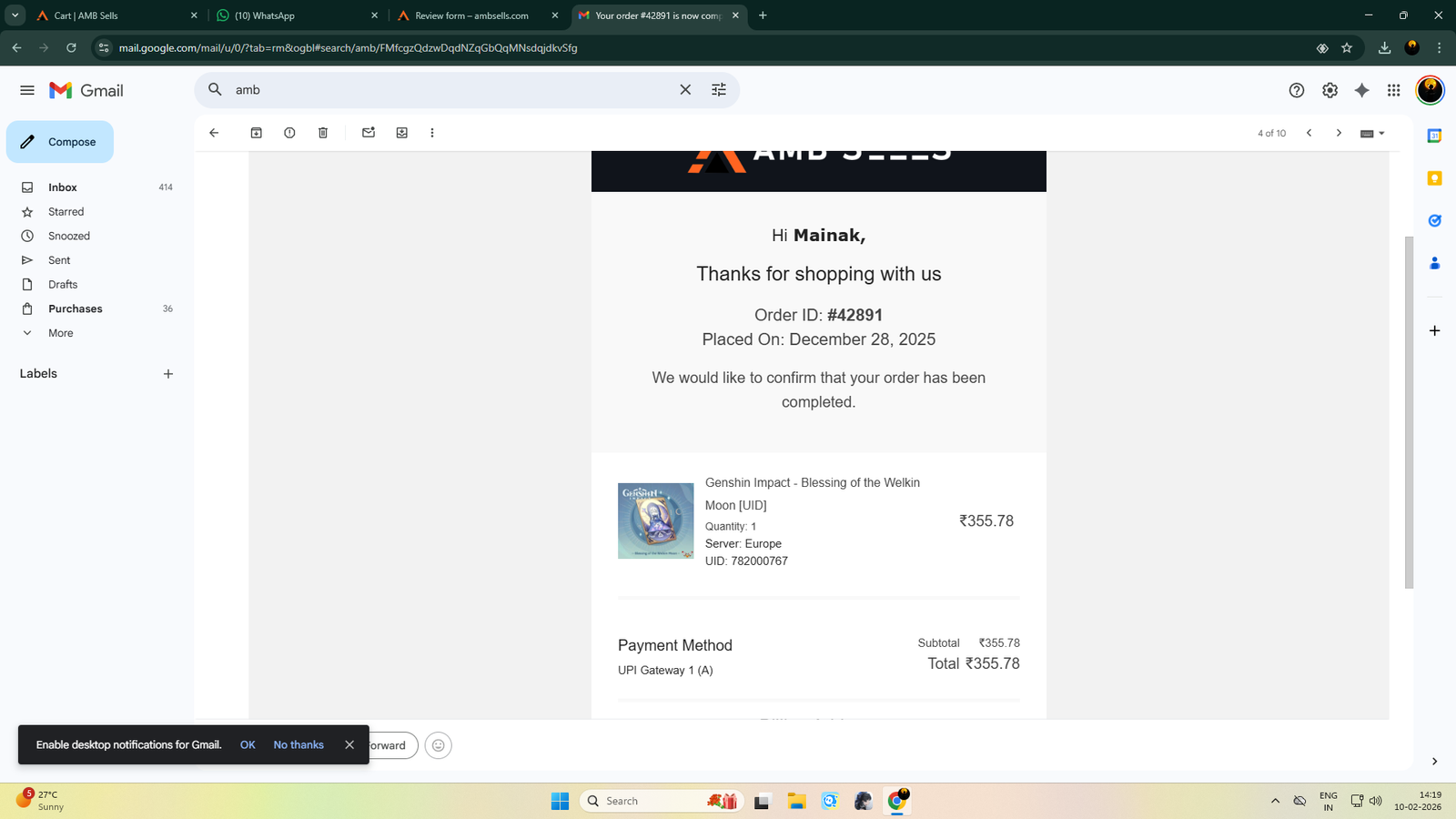 Genshin Impact - Blessing of the Welkin Moon [UID] photo review