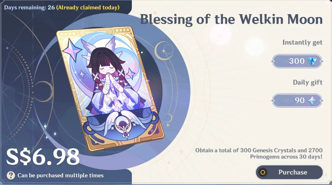 Genshin Impact - Blessing of the Welkin Moon [UID] photo review