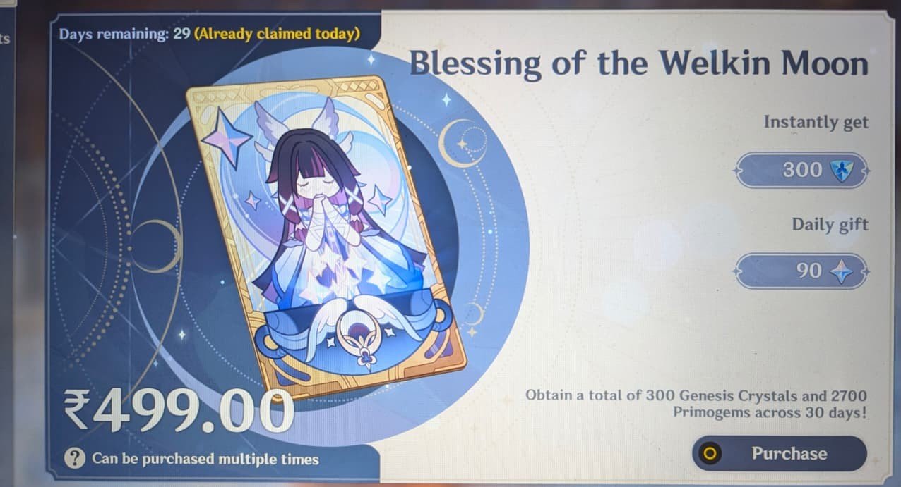 Genshin Impact - Blessing of the Welkin Moon [UID] photo review