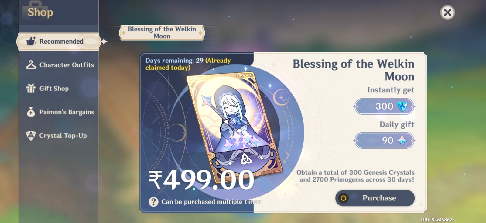 Genshin Impact - Blessing of the Welkin Moon [UID] photo review