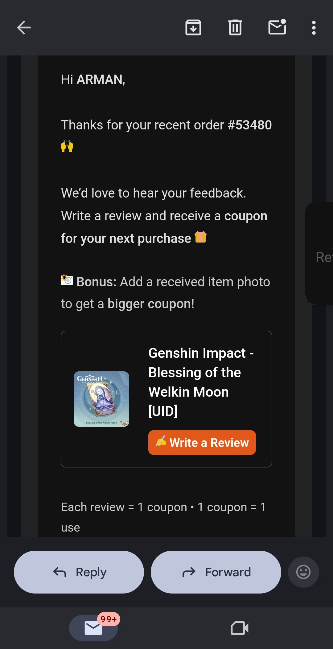 Genshin Impact - Blessing of the Welkin Moon [UID] photo review