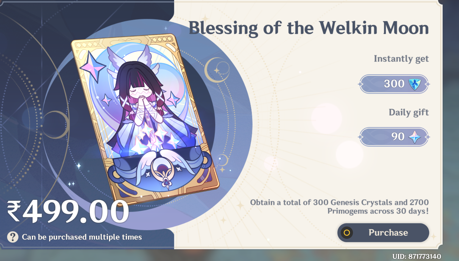 Genshin Impact - Blessing of the Welkin Moon [UID] photo review